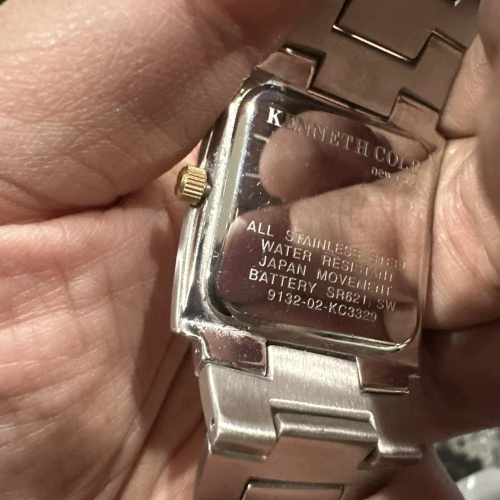 Working Kenneth Cole Square Men's Watch All Steel Two Tone Date 32.5mm 8in